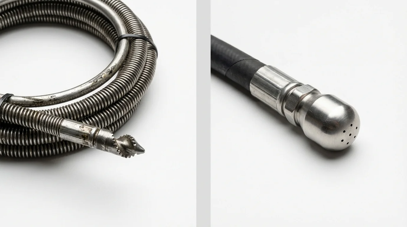 Drain snake cable and hydro jetting nozzle used for drain cleaning in Pontiac, MI
